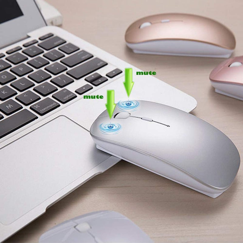 KLO Rechargeable Bluetooth Mouse for MacBook/MacBook air/Pro/iPad, Wireless Mouse for Laptop/Notebook/pc/iPad/Chromebook (Silver) - Image 5